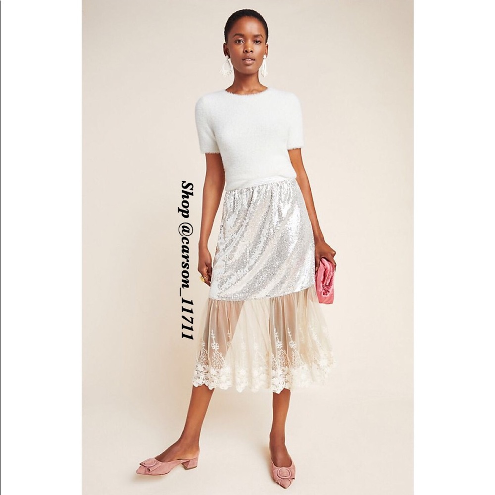 NWT Anthropologie Maribeth Sequined Midi Skirt - Picture 2 of 6